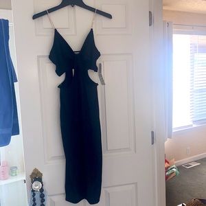 Rhinestone straps side cut out sexy dress
